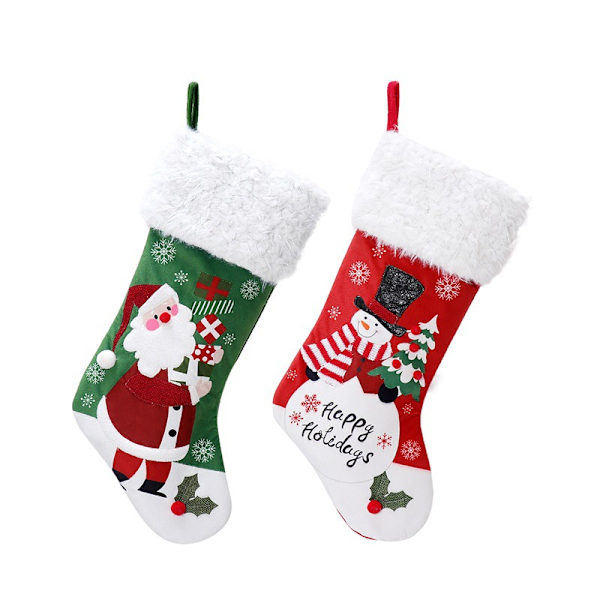 2 stycken juldekoration jultillbehör Hängande julstrumpor Gammal man Snögubbe Flanellsockor julstrumpor presentpåsar