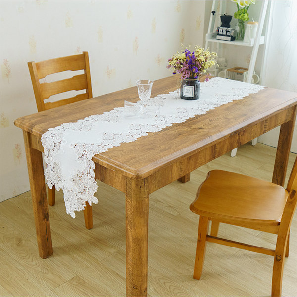 Vit Broderad Bordslöpare i Spets med Små Blommor, Gårdshus Mantel Scarf, för Sovrum, Rustikt Bröllop, Möhippa, Dekoration för Soffbord 13