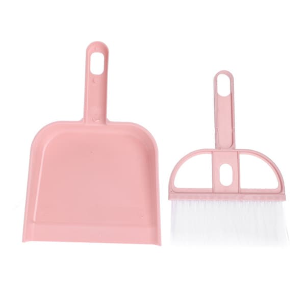 Litet sopset med skyffel för hemmet, mini dammskyfflar med borste (rosa)