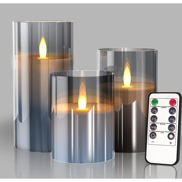 Glass Batteridrevne LED Flammeløse Lys med Fjernkontroll og Timer, Ekte Vokslys Varm Farge Flakkende Lys for Festival Bryllup Hjemmefest Dekor
