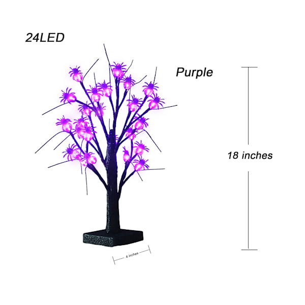 Halloween-koriste Musta aavemainen puu 24 violetilla LED-valolla