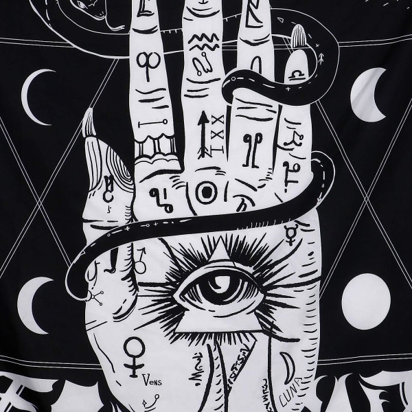 Tarot Veggteppe Stjerne Måne Veggoppheng Astrologi Hånd Øye Teppe Svart og Hvit Tepper Veggteppe (Hånd, M / 200x150cm)