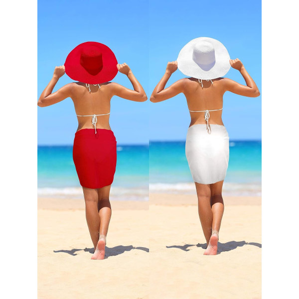 2 delar Sarong Coverups för kvinnor Baddräkt Omlott Baddräkt Kjol Beach Bikini Cover Up Badkläder Chiffong (vit och röd)