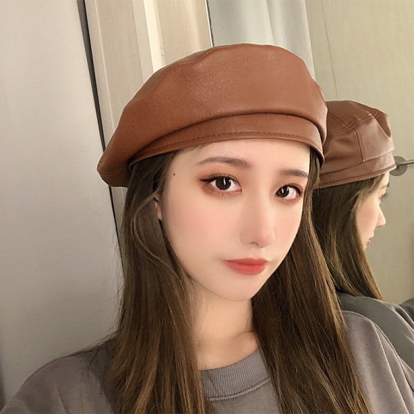 Hatt kvinnlig koreansk version tide all-match retro PU-lädernät re