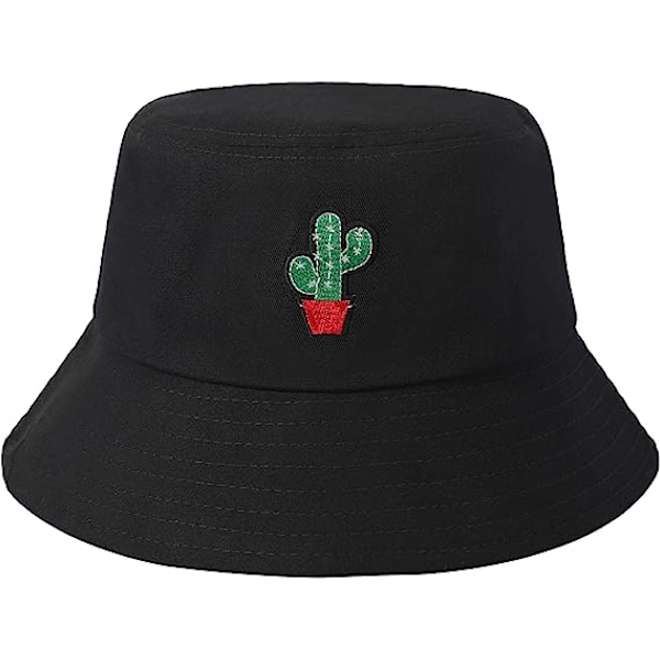 Bucket Hat Bomull Sommar Fisherman Hat för kvinnor män，（kaktus-svart）