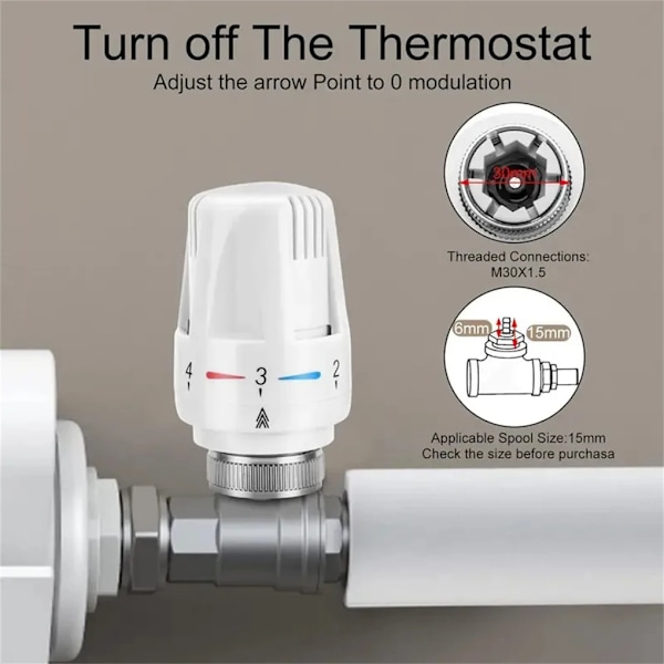 3X Termostathode TRV Radiator Termostatisk varmer Kontrollhode