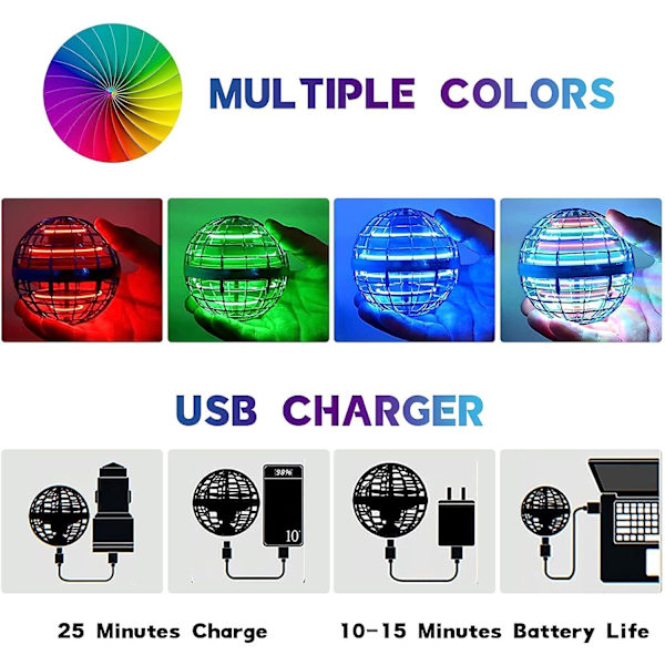 Flying Ball Toys 2022 Uppgraderad handkontrollerad Flying Orb Magic Ball RGB LED-ljus Boomerang Spinner 360° Roterande Svävande UFO Mini Orb Drone Flying T