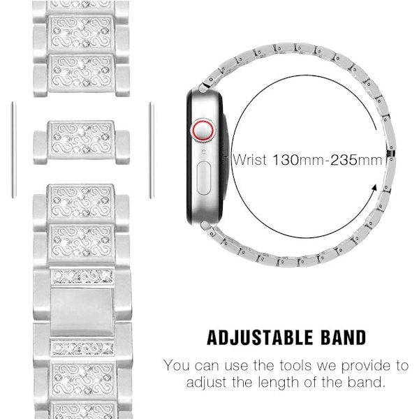 Kompatibel med Apple Watch -band 42 mm med case, metall strassarmband med Bling PC- case för iWatch Series 3/2/1 (silver)