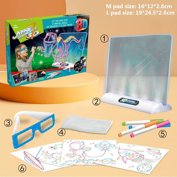3D Magic Piirustusalusta LED-valo Värikäs Avaruus Valtameri Dinosaurus Maalaustaulu Lasten Koulutuslelut Kasva Leikkikaverit Luova lahja (M) (Rymden)
