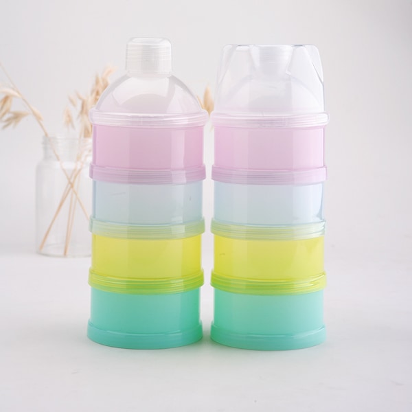 4-lags melkeerstatningsdispenser for baby, formelbeholder for reise, sølesikker, stablebar oppbevaringsbeholder for babysnacks med håndtak, BPA-fri, 2 P