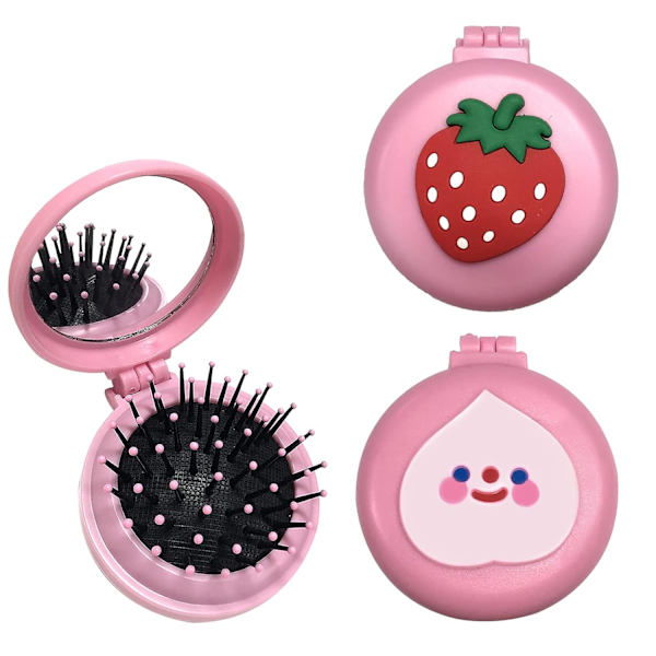 2 stk. Sammenklappelig Hårbørste med Spejl Rund Sammenklappelig Lommekam med Makeup Spejl Kompakt Rejsehårbørste Mini Hårmassage Kam til Kvinder og G