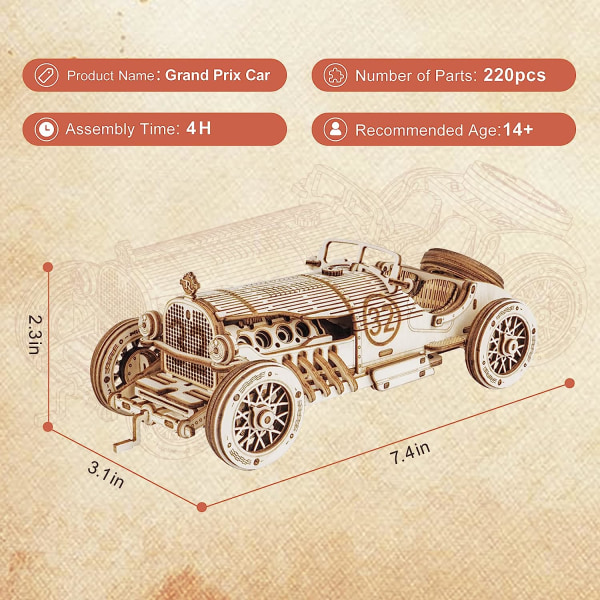 Modellbilar att bygga, 3D-träpussel för vuxna och tonåringar, DIY-skala mekaniska bilmodellbyggsatser, bästa leksakspresent för barn - Grand Prix-bil