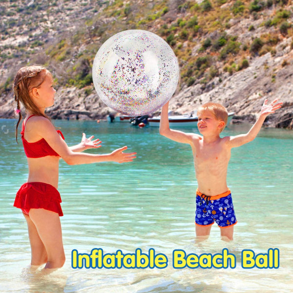Badboll, vatten och badbollar, 1 st Glitter Uppblåsbara Simbollar sommar, Glittriga badbollsleksaker för barn Vuxna - Multi färger（16 tum）