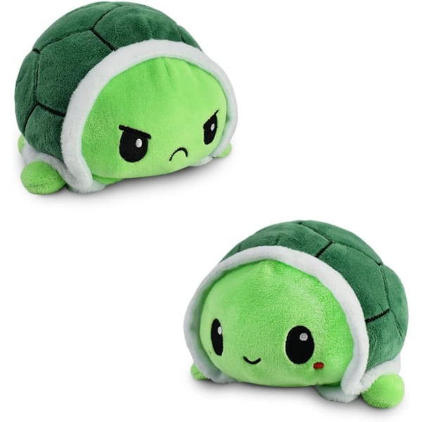 Den vändbara sköldpaddsplyschleksaken - Patenterad design - Sensorisk leksak för stress relief - Grön - Glad + Arg - Visa ditt humör utan att säga ett ord!