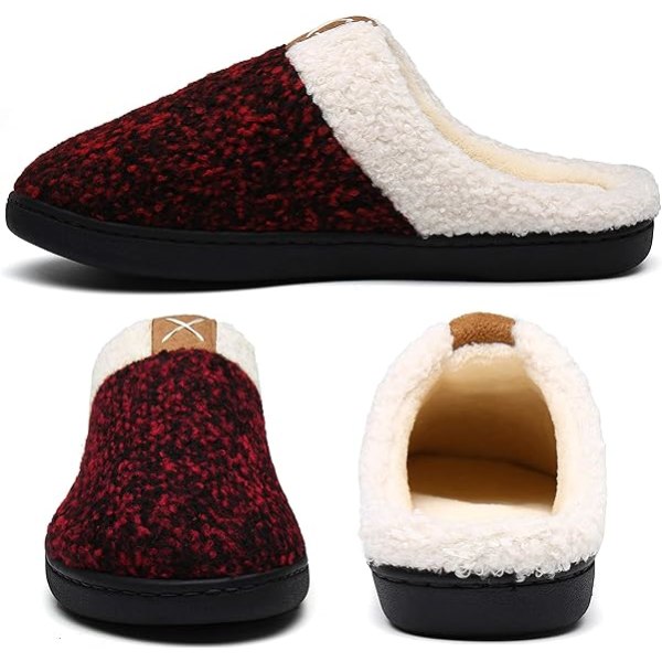 Damesko Hjemmesko Memory Foam Komfort Fuzzy Plysfor Slip-On Hjemmesko Indendørs Udendørs (Rød, 11-12)