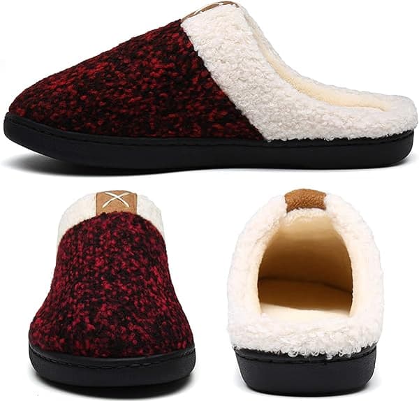 Damtofflor Memory Foam Bekväma Luddiga Plyschfoder Slip On Hemmaskor Inomhus Utomhus (Röd, 11-12)