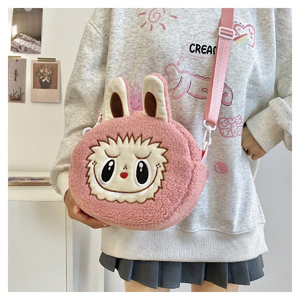 Labubu Cute Crossbody Labubu Cartoon axelväska myntväska barn kvinnlig plyschväska, barngåva pink
