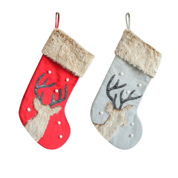 2 st artiklar de dekoration de Noël chaussettes mignonnes tête de cerf chaussettes bonbons en peluche pendentif arbre de Noël sac cadeau