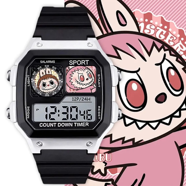 Kawaii Labubu tecknad klocka för pojke flicka färg LED-display digital väckarklocka vattentät sportklocka barnarmbandsur D1558