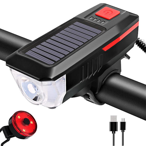 Polkupyörän valosarja ja äänimerkki, aurinkovoimalla toimiva, USB-ladattava polkupyörä H