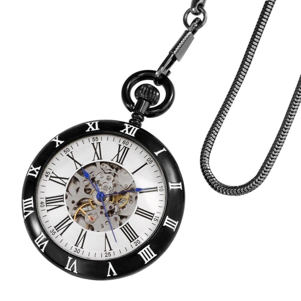 Retro klassiskt automatiskt mekaniskt watch, rak platta, romersk karaktär, rund ormkedja, watch för män och kvinnor