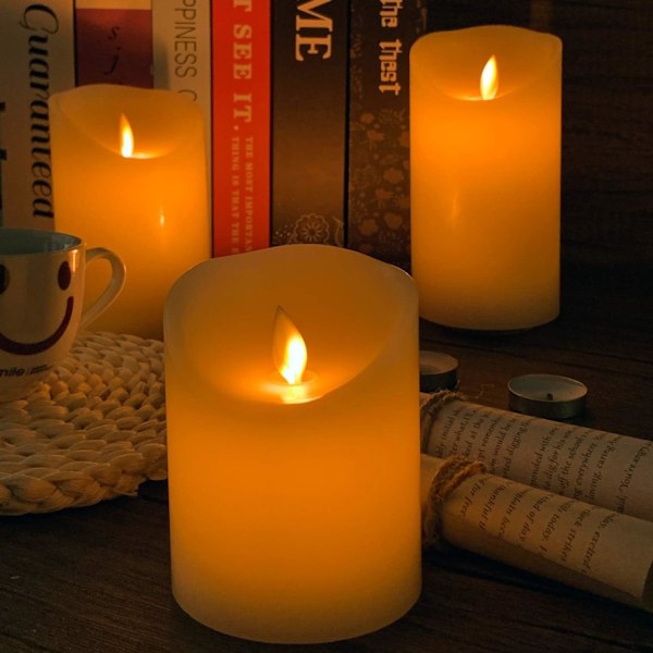 LED-ljus, set med 3 dekorativa ljus (10 cm, 12,5 cm, 15 cm), flamfritt ljus med 10-knapps fjärrkontroll. Blinkande LED-låga, tillverkad av äkta vax Col.