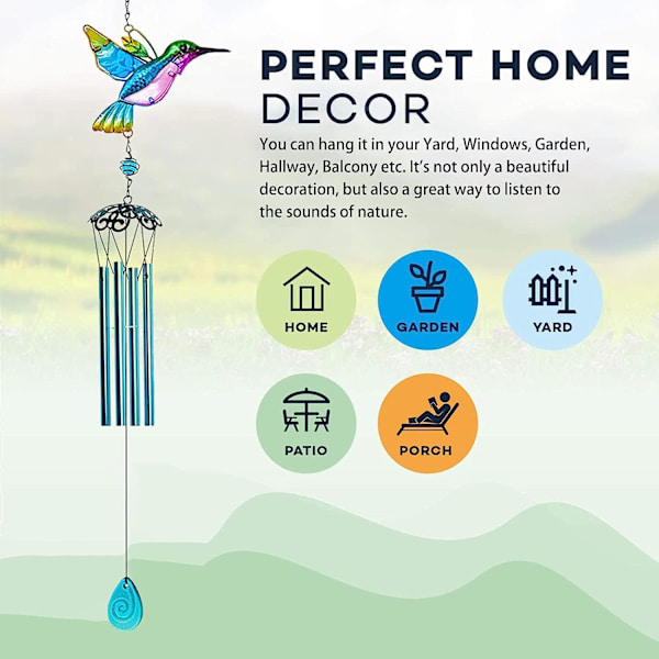Hummingbird Wind Chime, Utomhus-/Inomhusdekor Wind Chime, Glasfärg Mobil Romantisk Wind Chime, Uteplats, Balkong, Trädgårdsdekoration, Realistisk Hummingbird D