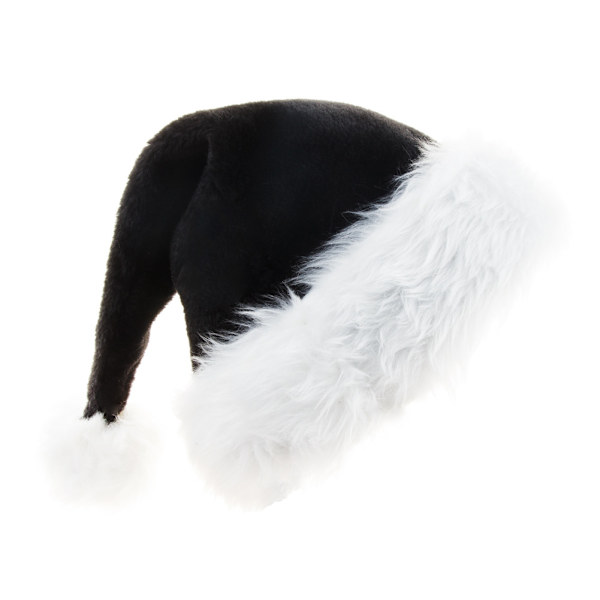 Svart lång plysch julhatt för vuxen julkostym Pompom tomtehatt