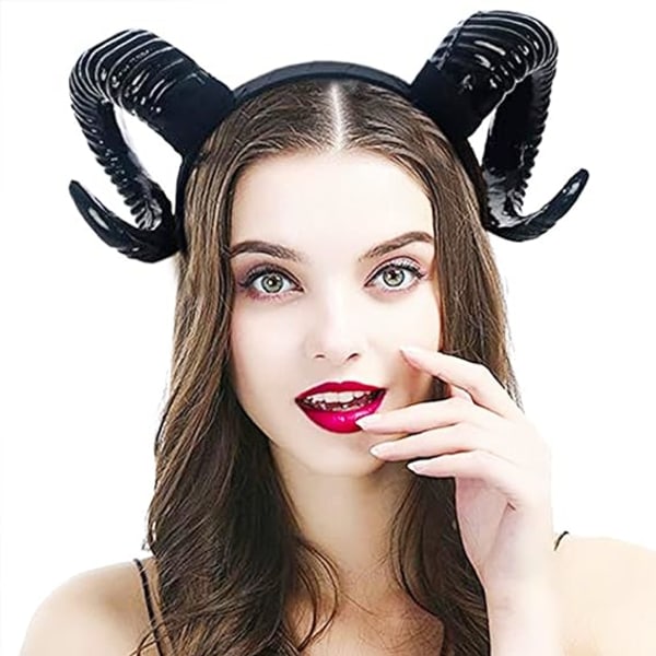 Black Antlers Fårhorn Gotisk Steampunk Devil Demon Horns Pannband för Halloween Kostym Fotorekvisita