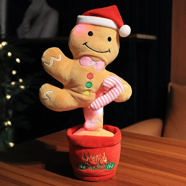 Julklappsdansleksak som sjunger, pratar, spelar in och upprepar vad du säger, rolig elektrisk leksak (pepparkaksgubbe)