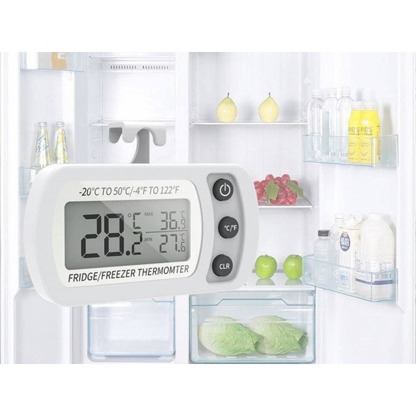Digital kyltermometer, vattentät frystermometer med krok, lättläst LCD-skärm, max/min inspelningsfunktion, perfekt för hemmet, restauranger och