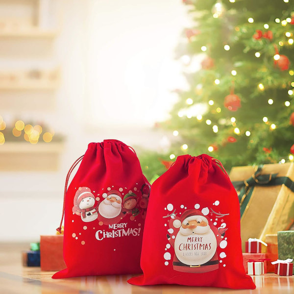 Julklappspåsar 5 st liten flanellpåse med dragsko Medium Storlek Bra för julfester