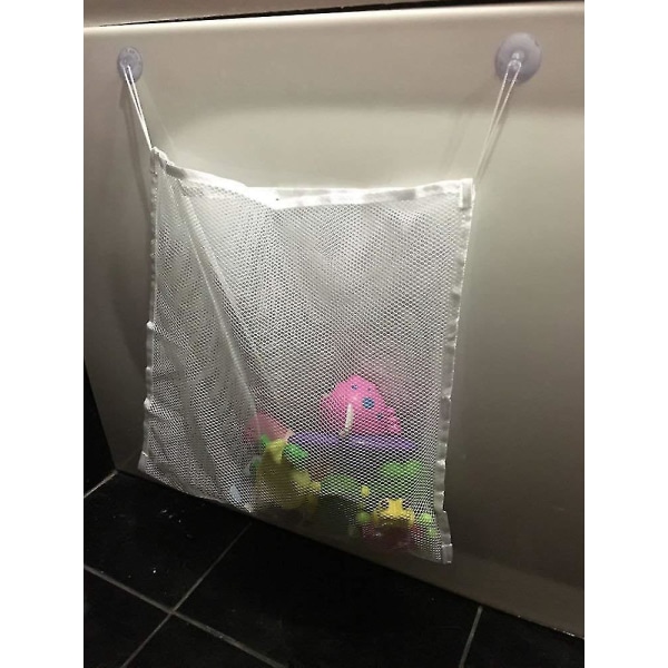 3 stycken leksaksförvaring, 34*45 cm mesh för organizer för att hålla ordning i badkaret, inkluderar 2 extra starka krokar sugkoppar för att hänga duschsvampar