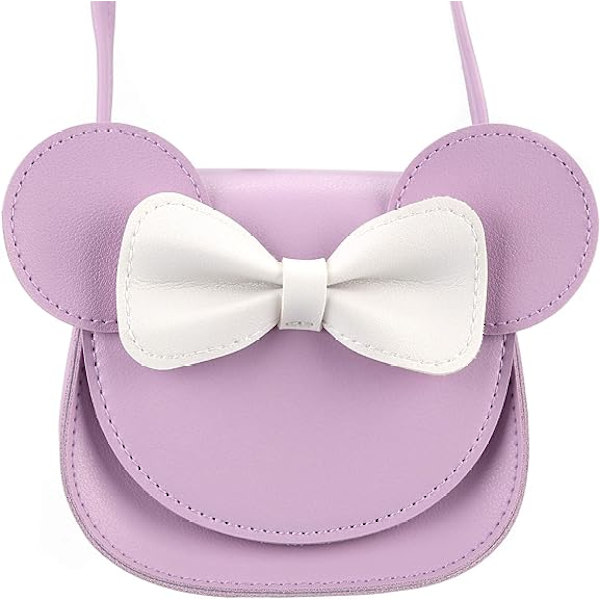 Lille Museøre Sløjfe Crossbody Taske, PU Skuldertaske til Børn Piger Småbørn (Sløjfe og Lilla)