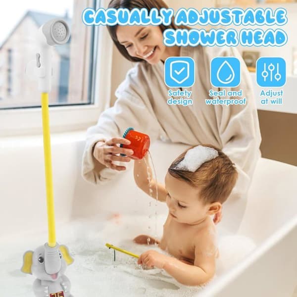 Dusjhode for babybad, trygt og smart, elefantvannpumpe, justerbart, dusjhode for badeleke