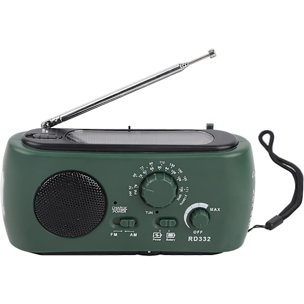 Nødradio med håndsveiv og lommelykt, AM/FM solcelledrevet LED-radio med USB-kabel, backup-lykt for campinglading