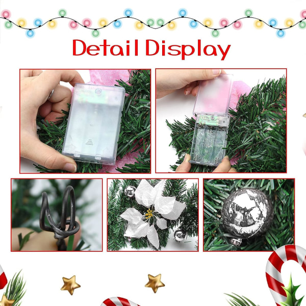 Julslingor - 8,8 fot konstgjorda julblommor i rotting, juldekorationer, julgirland med förbelysta batterier (batterier ej