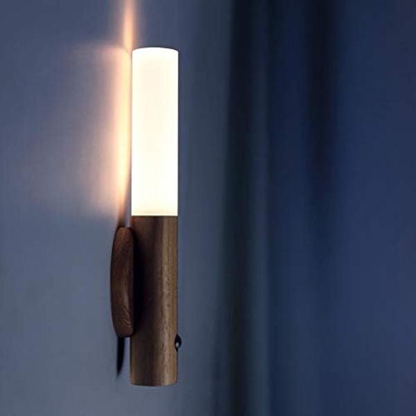 USB Opladning Smart Kropssensor Natlampe, Bevægelsessensor Natlampe, Gang Soveværelse Aisle Trapper Garderobe Vægmonteret Induktionslampe (Sort Valnød
