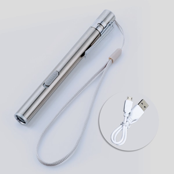 2 uppsättningar USB -mini-uppladdningsbara ficklampor i rostfritt stål, starka pupill-fickor Pennformade LED inbyggda litiumbatteri små ficklampor