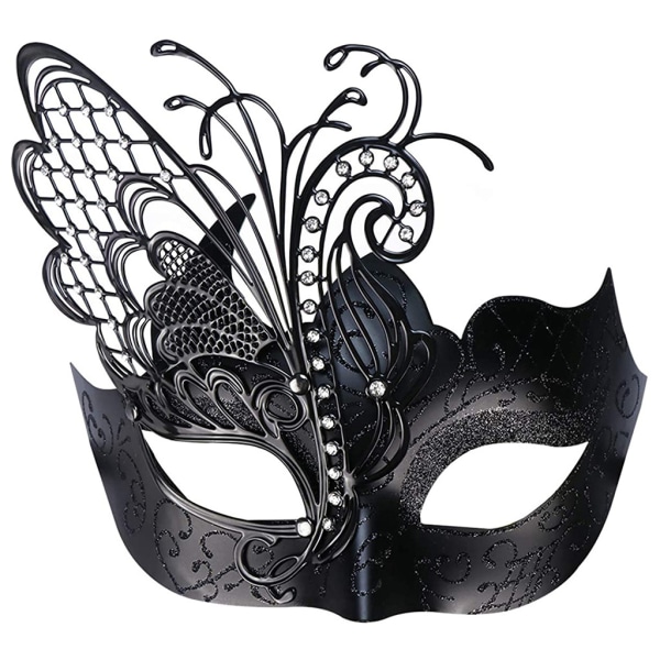 Olika Butterfly Rhinestone Metal Venetian Women Mask för Maskerad/Mardi Gras Party/Sexig kostymboll/Bröllop Svart fjäril