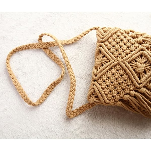 Handgjord bomullshalm Crossbody-väska Clutch-axelväska Virkad tofs Beach Bohemian handväska för kvinnor