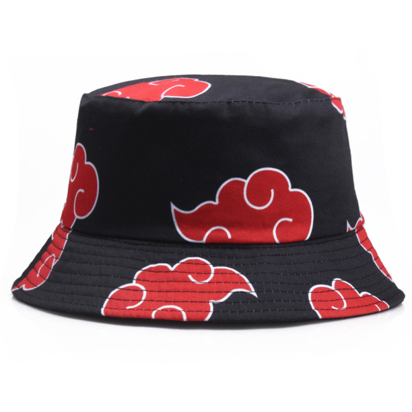 Anime Naruto Akatsuki Red Cloud Bucket Hat Unisex Herr Dam Fisherman Fisher Beach Cap (svart)