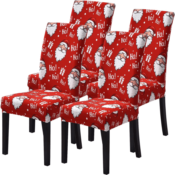 Jule Spisestuestoltrekk Sett med 4, Stretch Xmas Parsons Stoltrekk Setebeskytter Vaskbart Spandex Kjøkkenstoltrekk for Spisestue, Chris