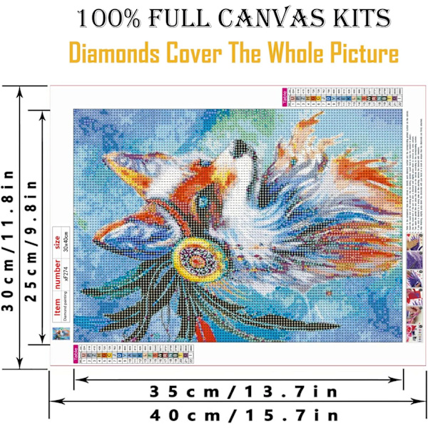 Timanttimaalaus Värikäs Kettu DIY Aikuisille ja Lapsille 5D Timanttimaalaussarja Täysi Porataideaskartelusarja Digitaalinen Ensisijainen Kodin Sisustus 12x16 Tuumaa