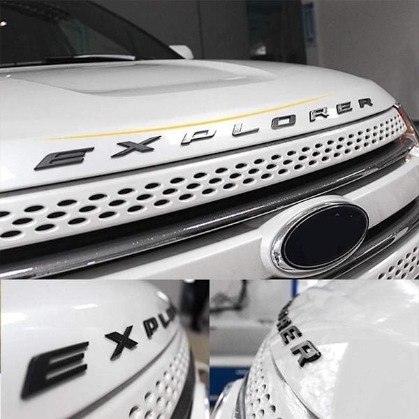 Nya ABS Front Huv Emblem 3D-bokstäver kompatibel för 2011-2021 2022 Explorer Stickers - Glanssvart