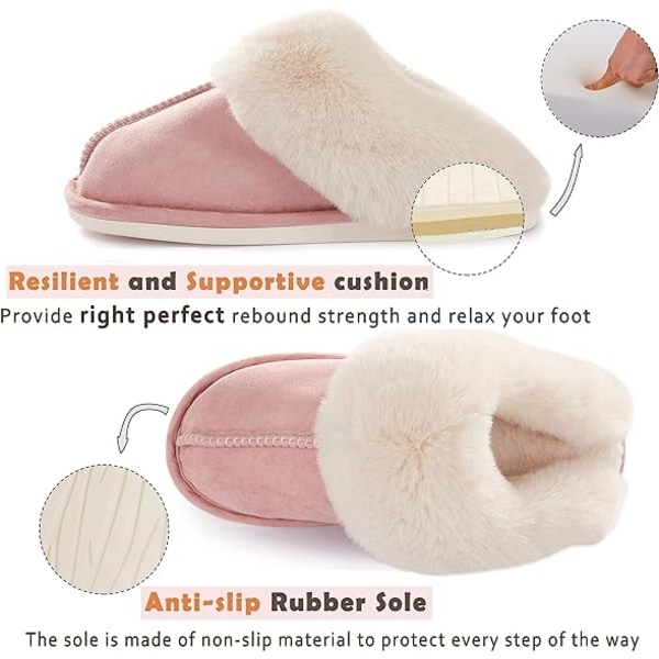 Damtofflor, Memory Foam Fluffiga mjuka varma tofflor, halkfria mysiga plyschtofflor för inomhus utomhus (rosa, stora)