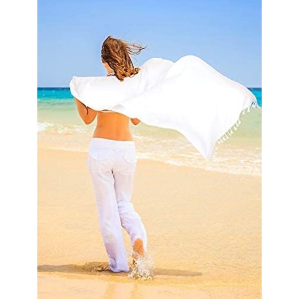 2 delar Dam Beach Batik Long Sarong Baddräkt Cover up Wrap Pareo med tofs för kvinnor tjejer (svart, vit medium)