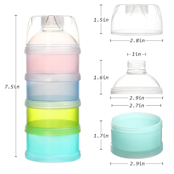 4-lags melkeerstatningsdispenser for baby, formelbeholder for reise, sølesikker, stablebar oppbevaringsbeholder for babysnacks med håndtak, BPA-fri, 2 P