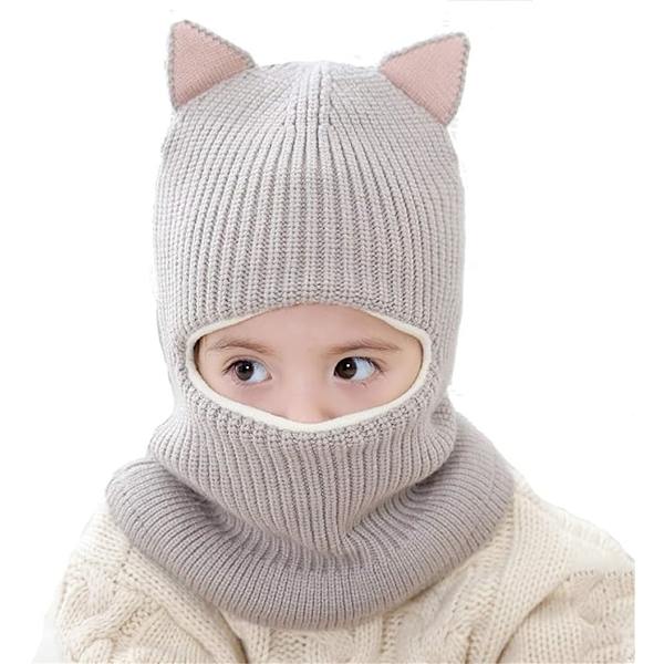 Baby Flickor Pojkar Vinter Varm Scarf Sjal Hatt Stickad Söt Cover Balaclava，Grå gray