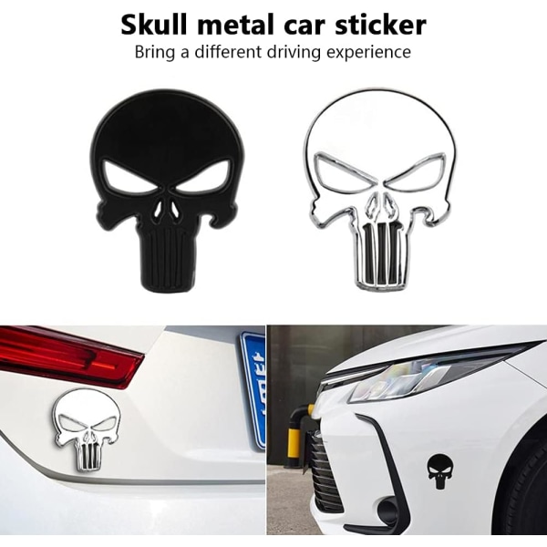 4 delar 3D Skull Car Stickers - Silver och Svart - Metall Skull Car Stickers 58 x 15 mm Punk Style för fordons- och motorcykeldekoration eller utsökt G